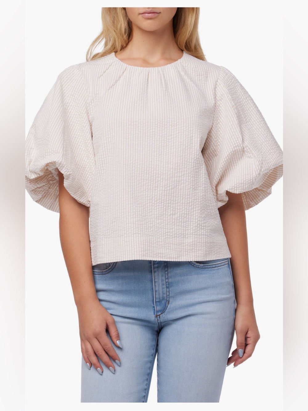 Joe's Jeans Seersucker Puff-Sleeve Top in Ivory